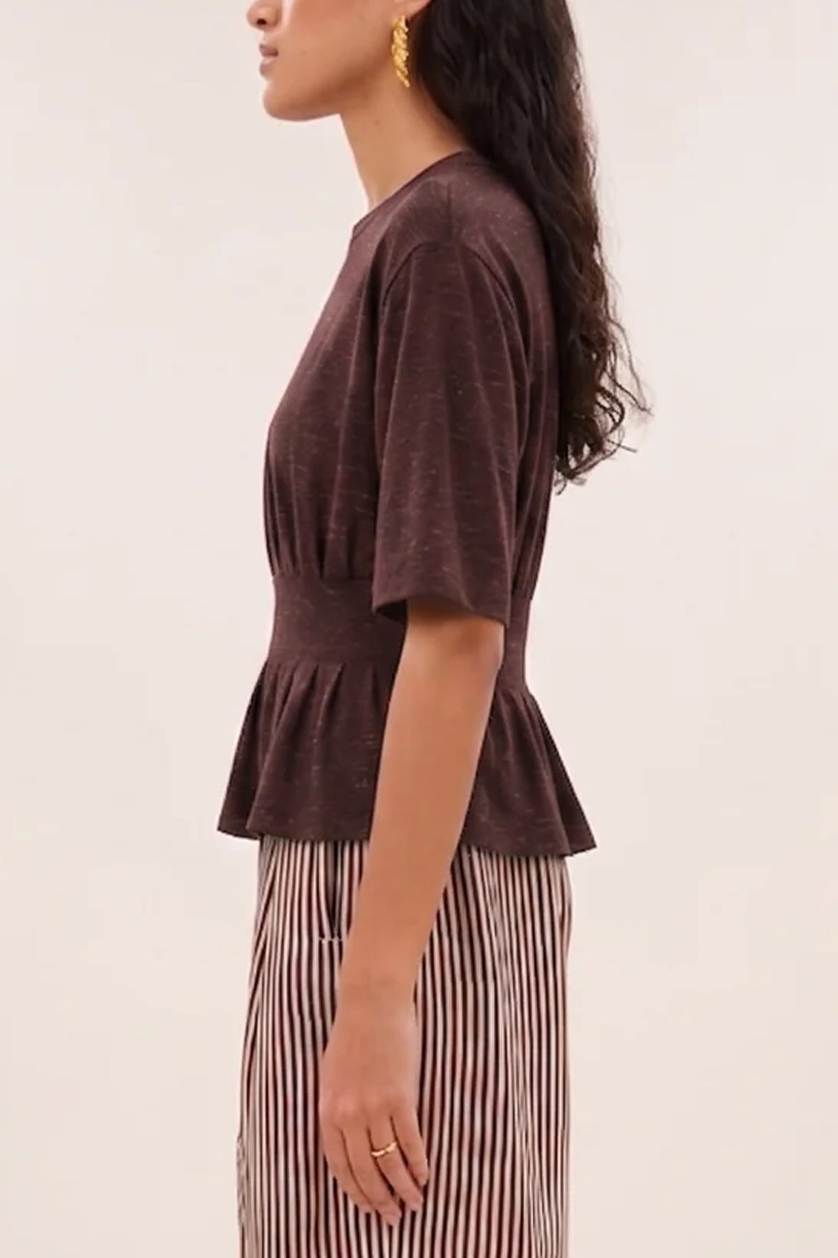 FITTED VISCOSE/LUREX T-SHIRT BURGUNDY