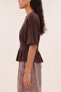 FITTED VISCOSE/LUREX T-SHIRT BURGUNDY