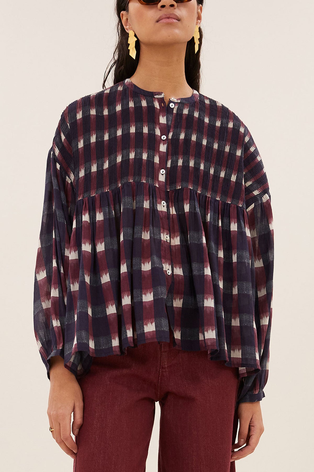 ORGANIC COTTON BLOUSE WINE/NAVY