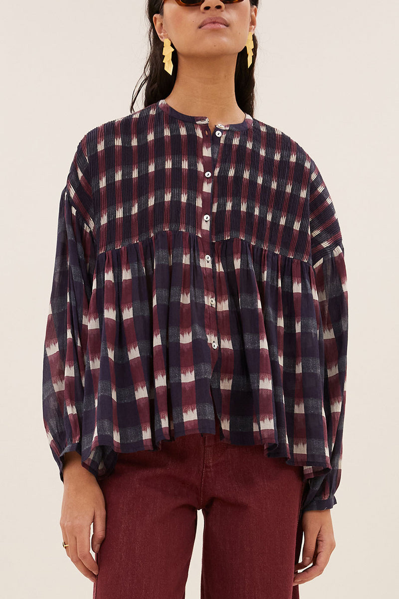 ORGANIC COTTON BLOUSE WINE/NAVY