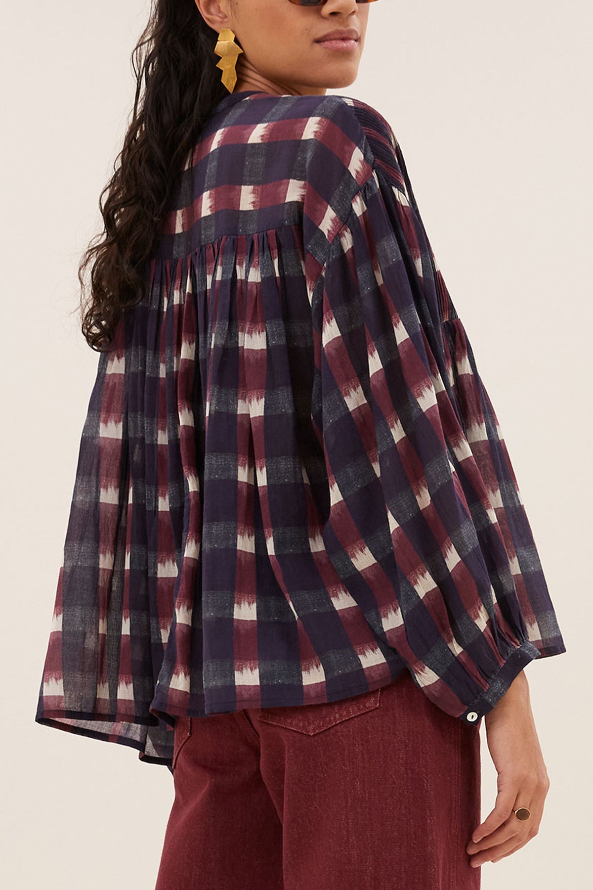 ORGANIC COTTON BLOUSE WINE/NAVY