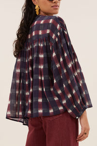 ORGANIC COTTON BLOUSE WINE/NAVY
