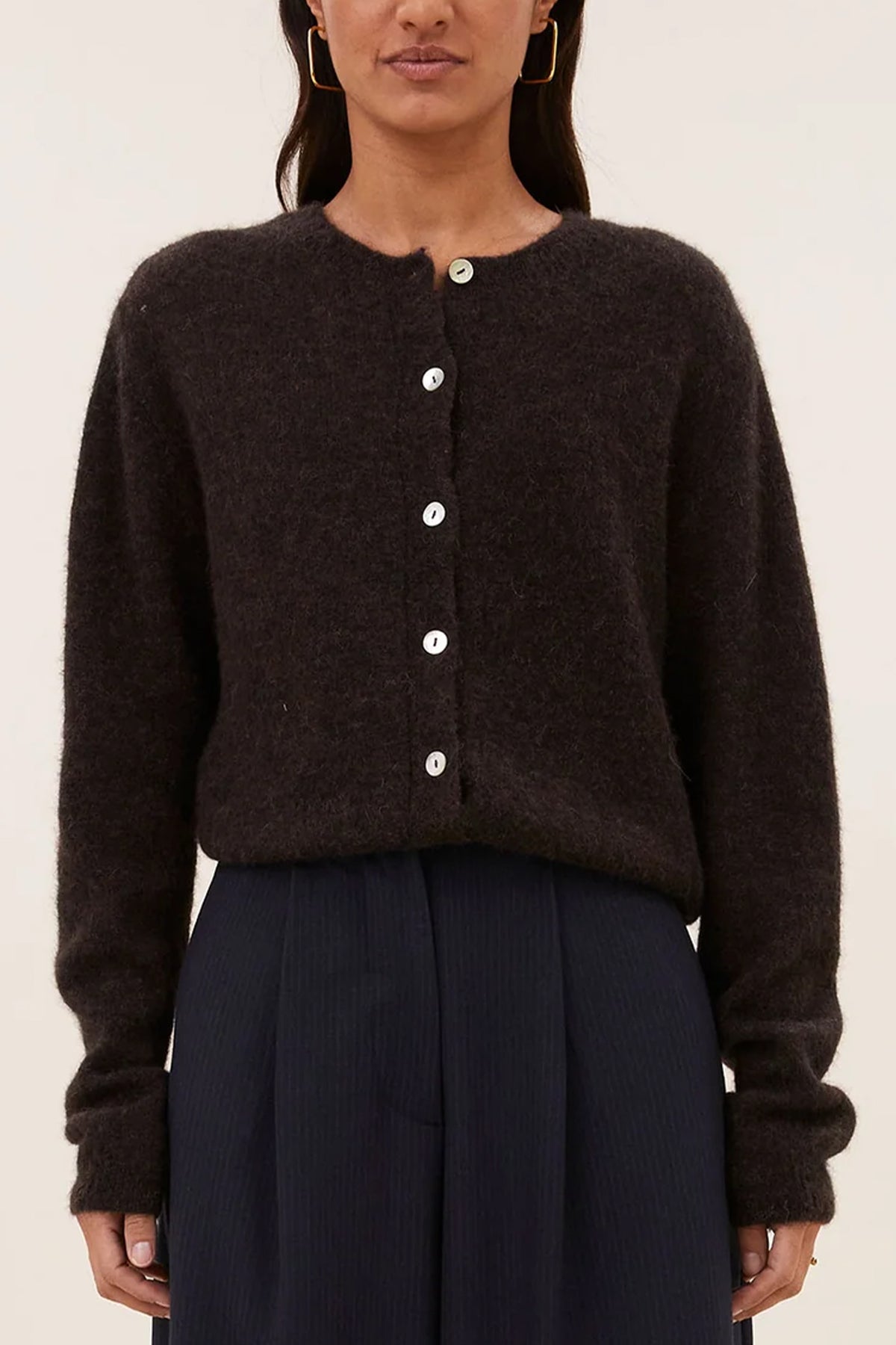 ALPACA/WOOL KNIT CARDIGAN DEEP BROWN