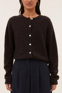 ALPACA/WOOL KNIT CARDIGAN DEEP BROWN