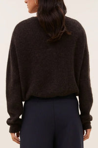 ALPACA/WOOL KNIT CARDIGAN DEEP BROWN