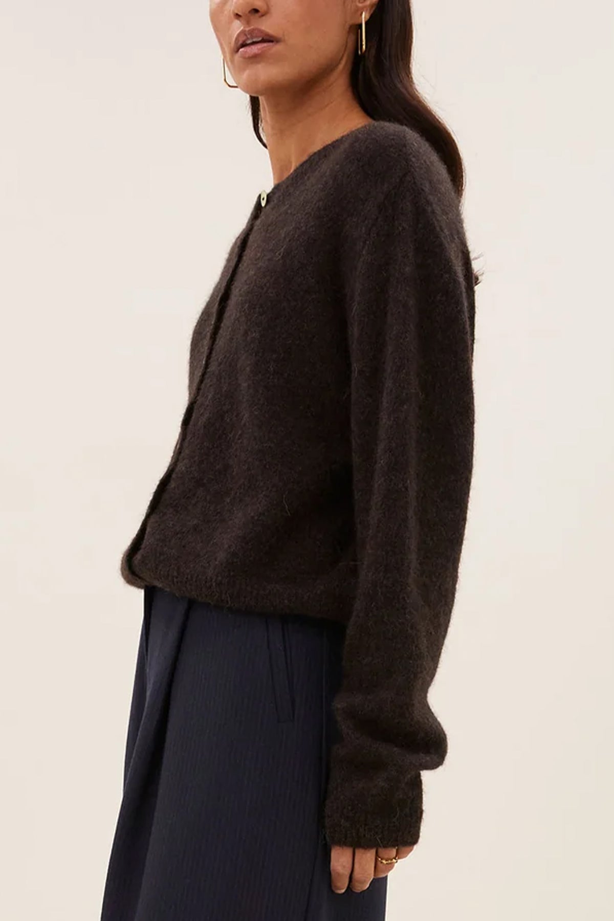 ALPACA/WOOL KNIT CARDIGAN DEEP BROWN