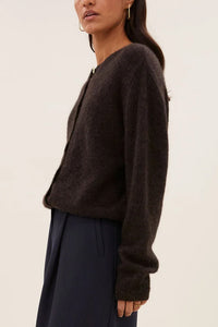 ALPACA/WOOL KNIT CARDIGAN DEEP BROWN