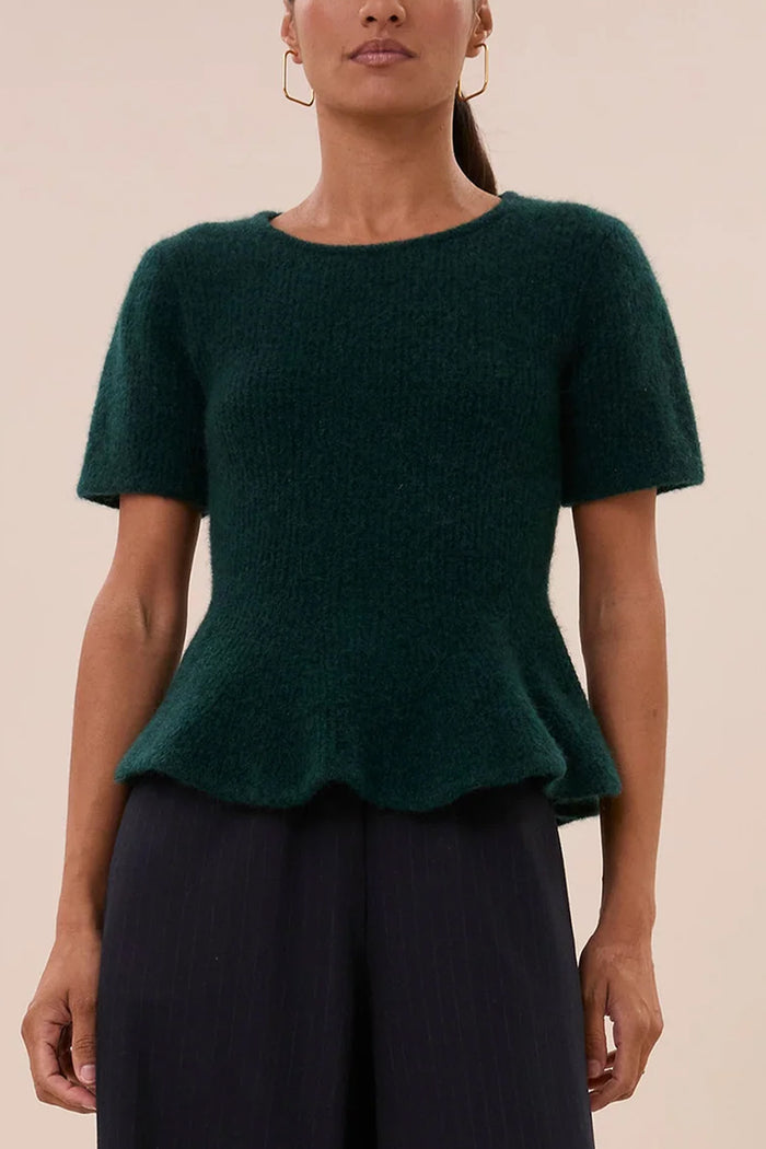 ALPACA/WOOL PEPLUM KNIT PULLOVER DARK GREEN