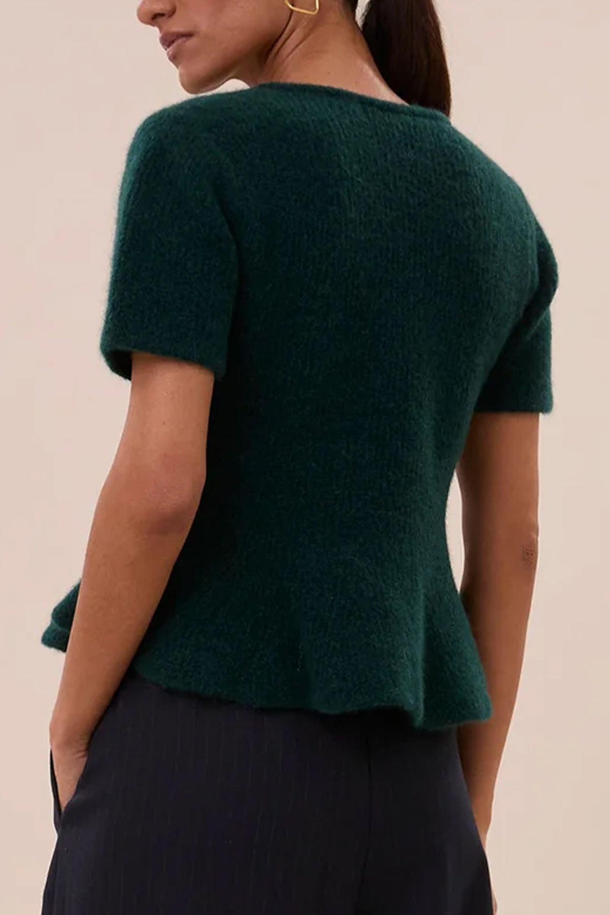 ALPACA/WOOL PEPLUM KNIT PULLOVER DARK GREEN