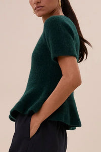 ALPACA/WOOL PEPLUM KNIT PULLOVER DARK GREEN