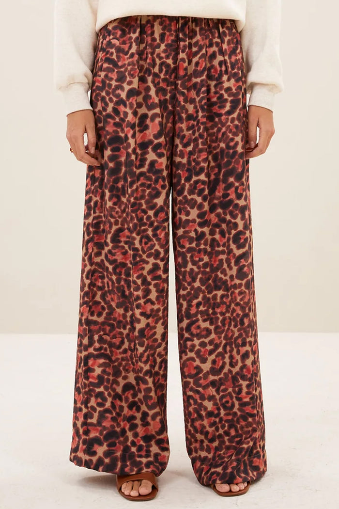 WIDE LEG VISCOSE PANTS CHEETAH MULTICOLOR
