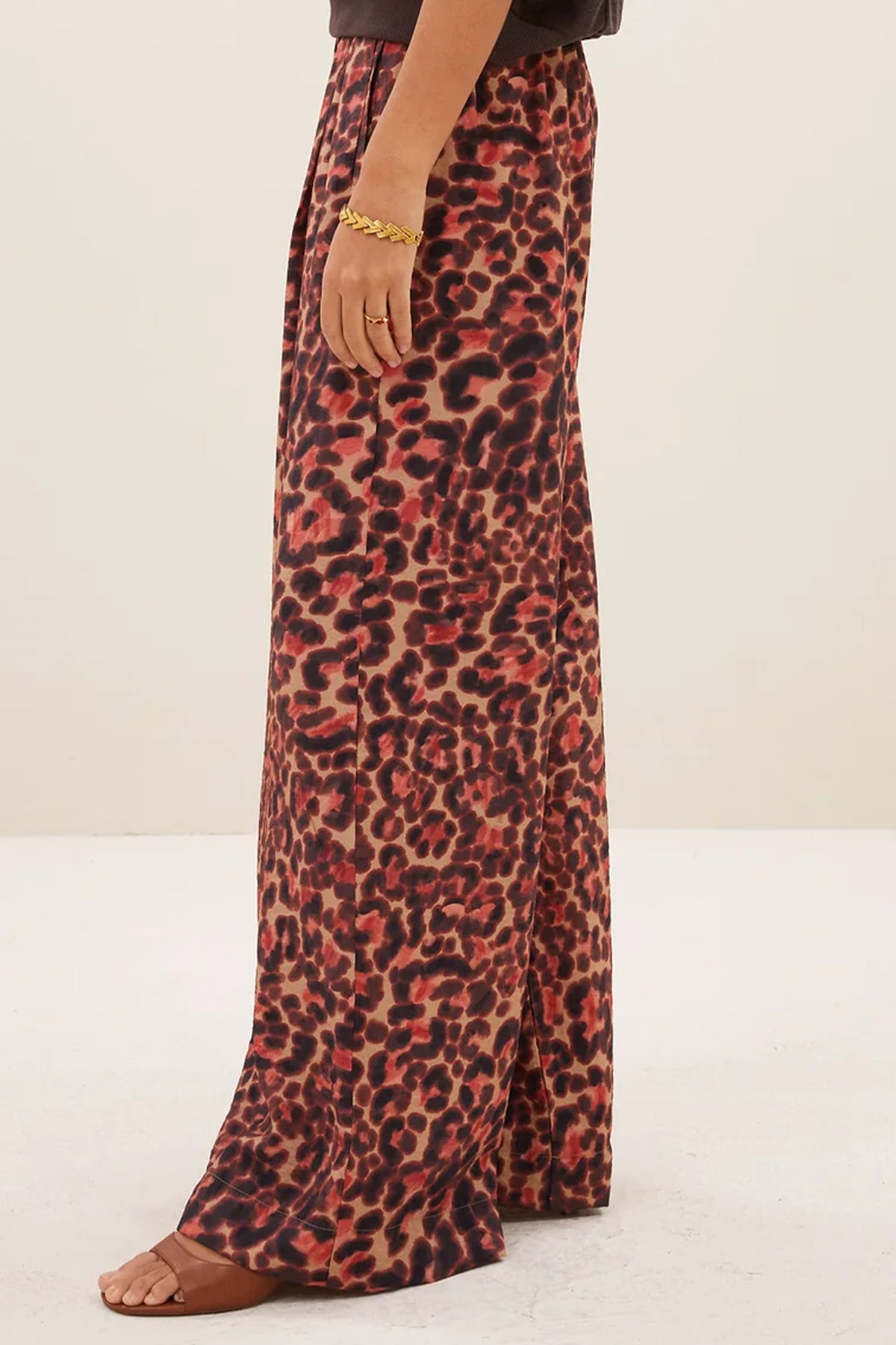 WIDE LEG VISCOSE PANTS CHEETAH MULTICOLOR