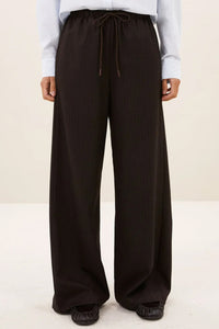 WIDE LEG HIGH WAIST PINSTRIPE PANTS BROWN