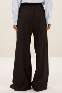 WIDE LEG HIGH WAIST PINSTRIPE PANTS BROWN
