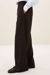 WIDE LEG HIGH WAIST PINSTRIPE PANTS BROWN