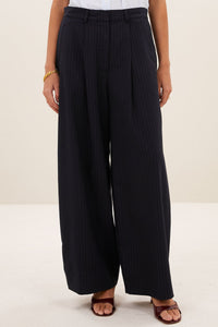 WIDE LEG PINSTRIPE PANTS MIDNIGHT BLUE