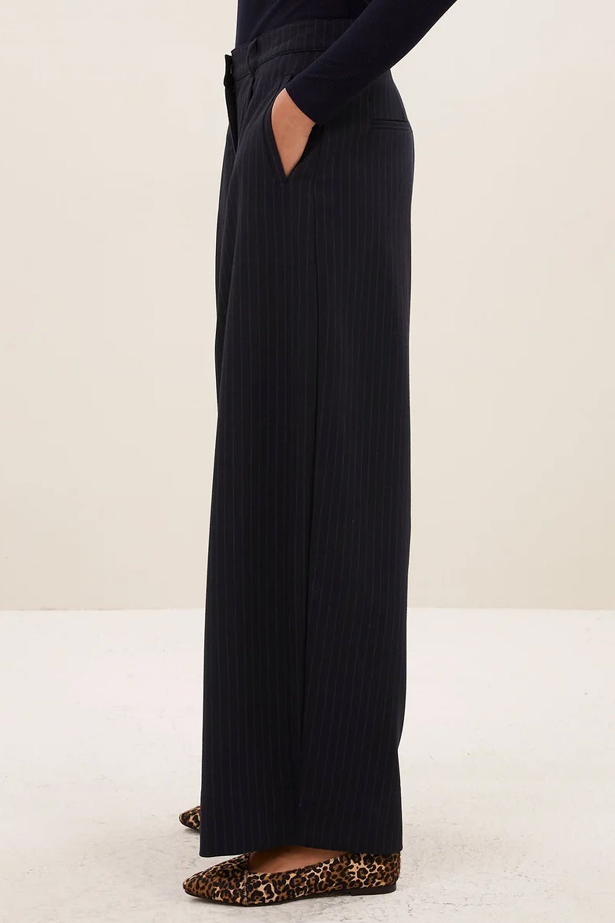WIDE LEG PINSTRIPE PANTS MIDNIGHT BLUE