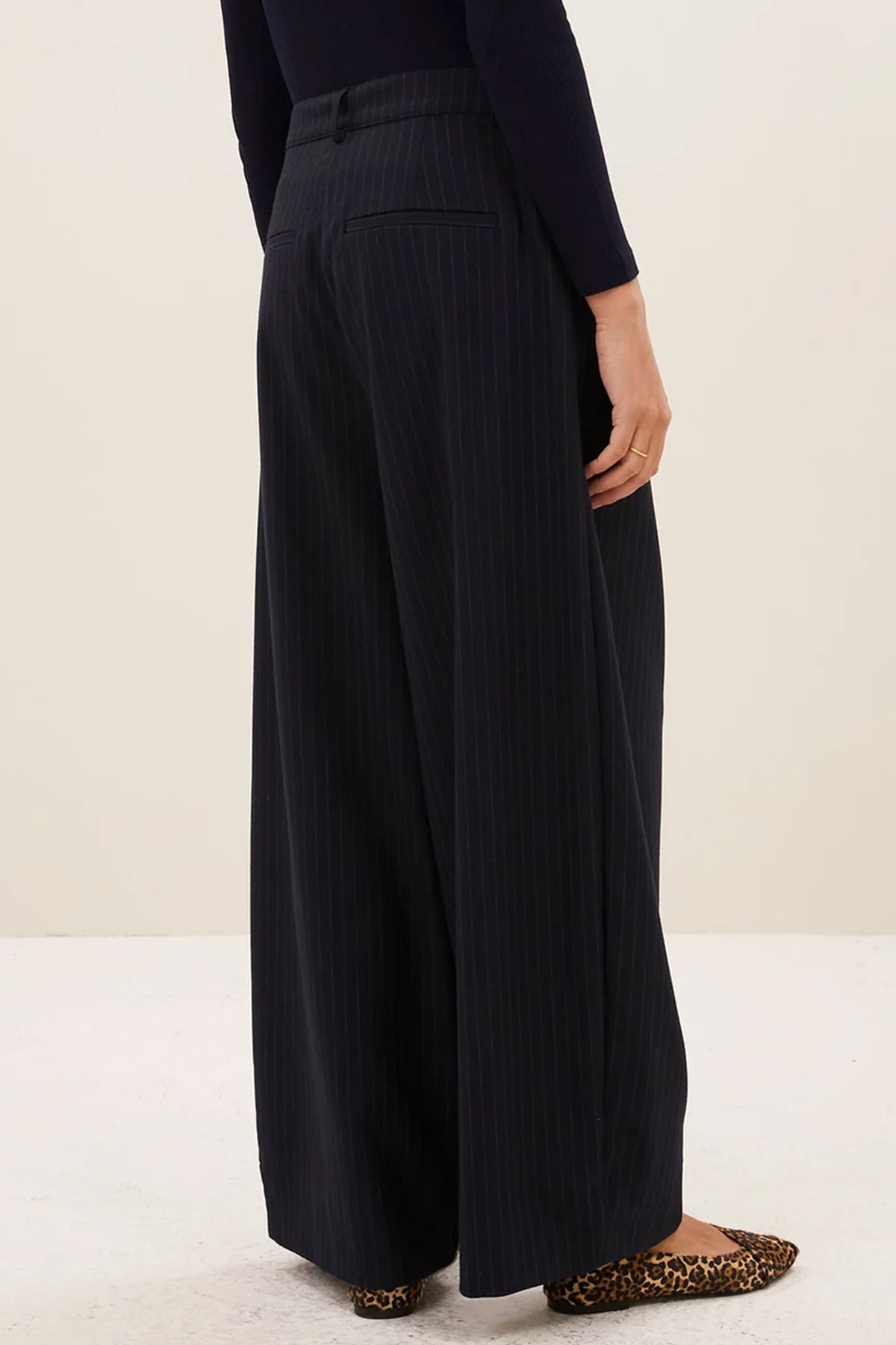 WIDE LEG PINSTRIPE PANTS MIDNIGHT BLUE