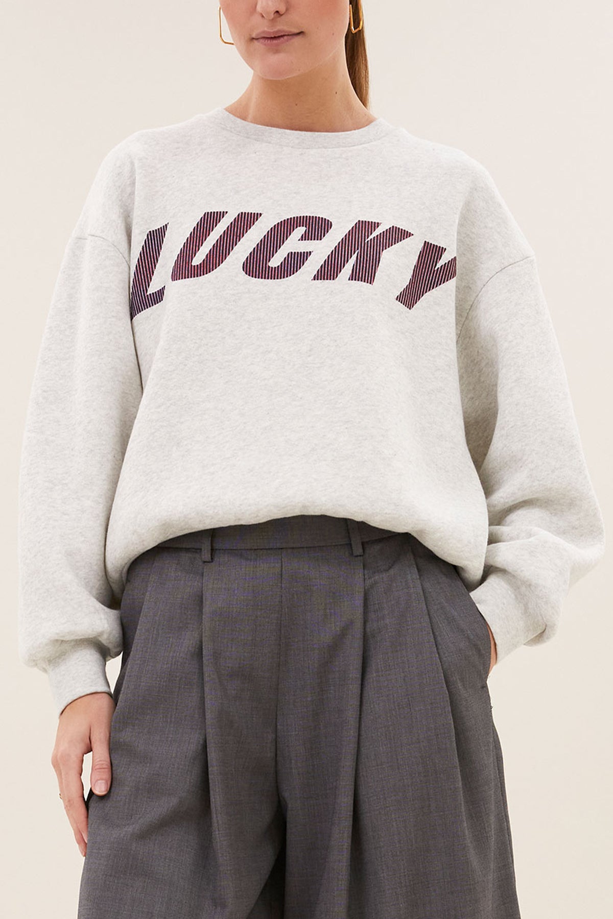 OVERSIZED ORGANIC COTTON SWEATER "LUCKY" LIGHT GREY