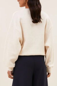 OVERSIZED ORGANIC COTTON SWEATER "LUCKY" BEIGE/NAVY