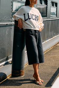 OVERSIZED ORGANIC COTTON SWEATER "LUCKY" BEIGE/NAVY