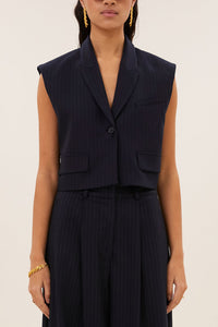 PINSTRIPE VEST MIDNIGHT BLUE