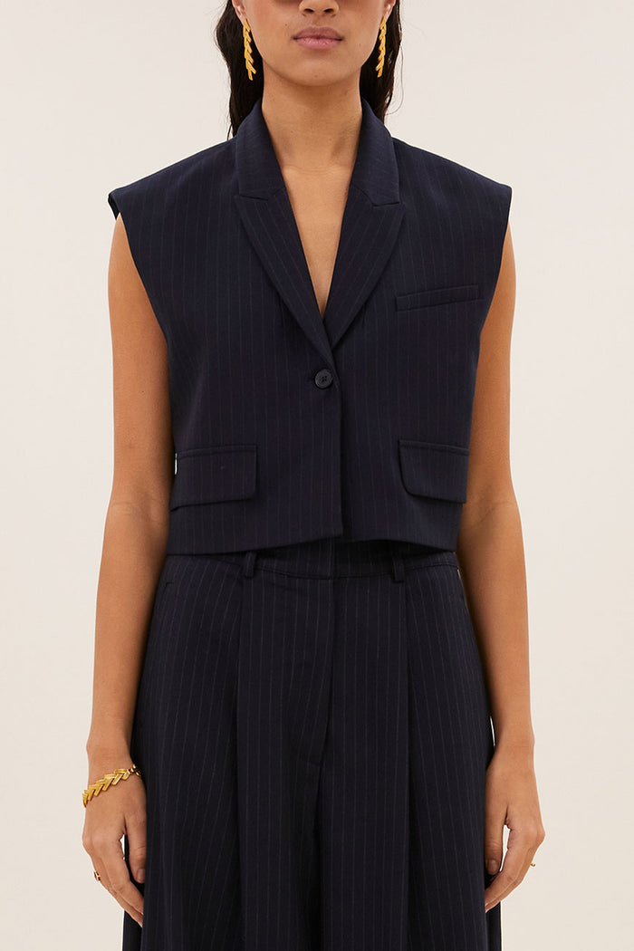 SHORT PINSTRIPE VEST MIDNIGHT BLUE