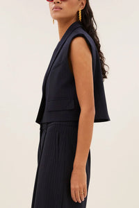 PINSTRIPE VEST MIDNIGHT BLUE