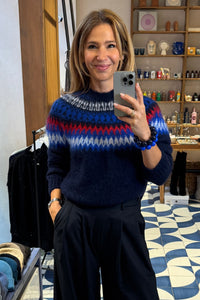 MOHAIR KNIT NORWEGIAN PULLOVER NAVY/BLUE/RED