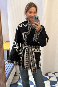 JACQUARD KIMONO JACKET "HESTIA" BLACK/ECRU