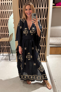 KIMONO RAMIE DRESS "LEFKADA" BLACK/GOLD
