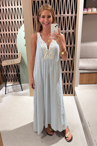 LONG SLEEVELESS COTTON DRESS "TRIANGLE" LIGHT GREY/CHAMPAGNE