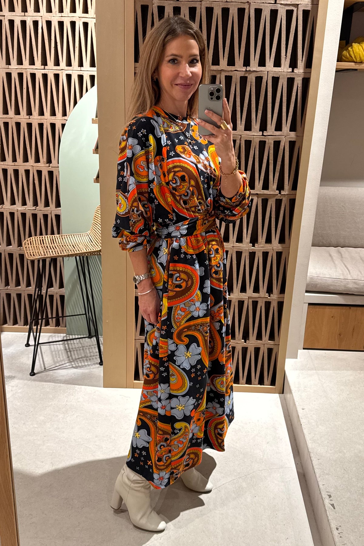 MIDI COTTON SWEATER DRESS WITH PAISLEY PRINT