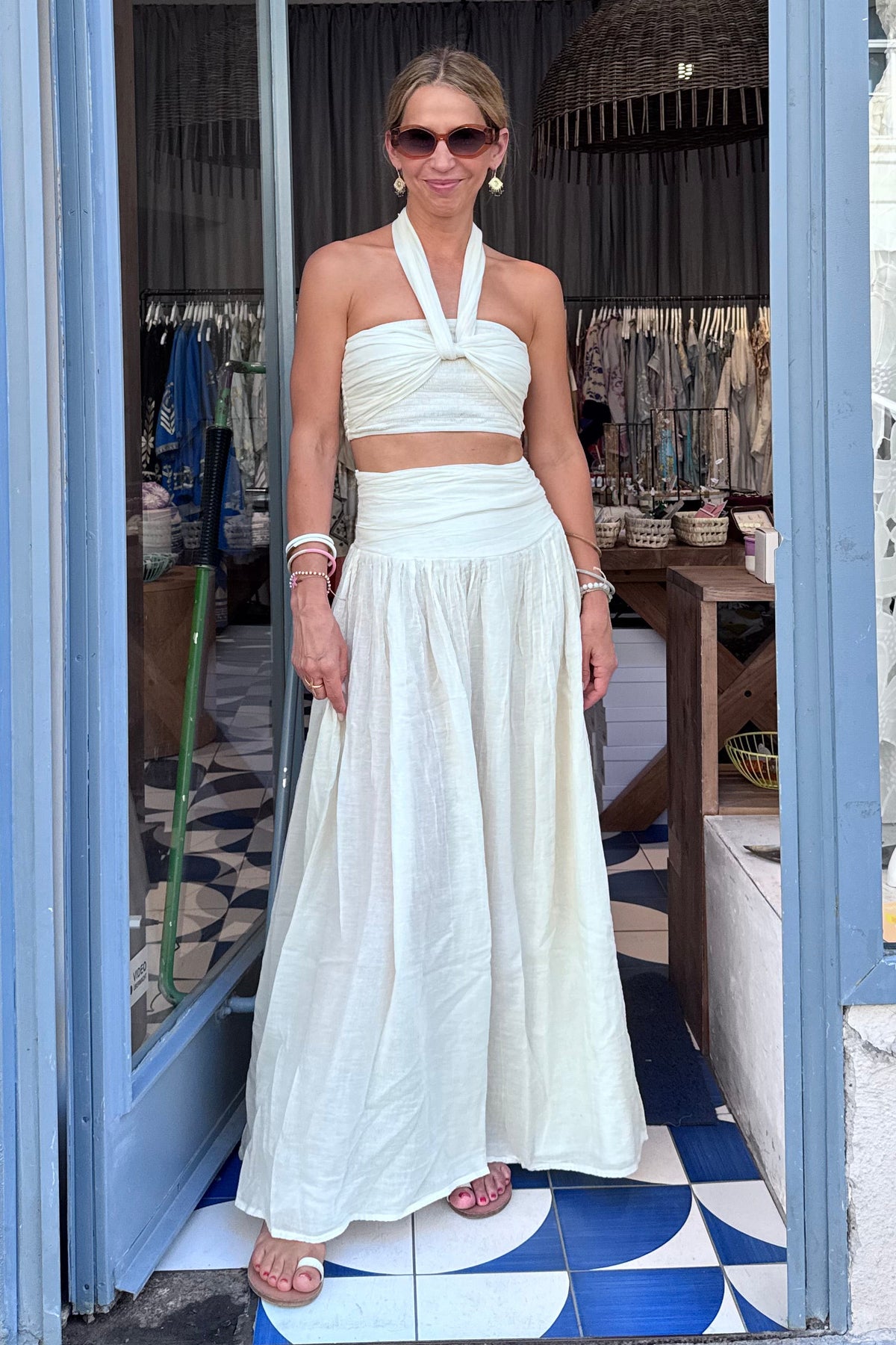 SLITTED MUSSELINE MAXI SKIRT "SYMI" NATURAL