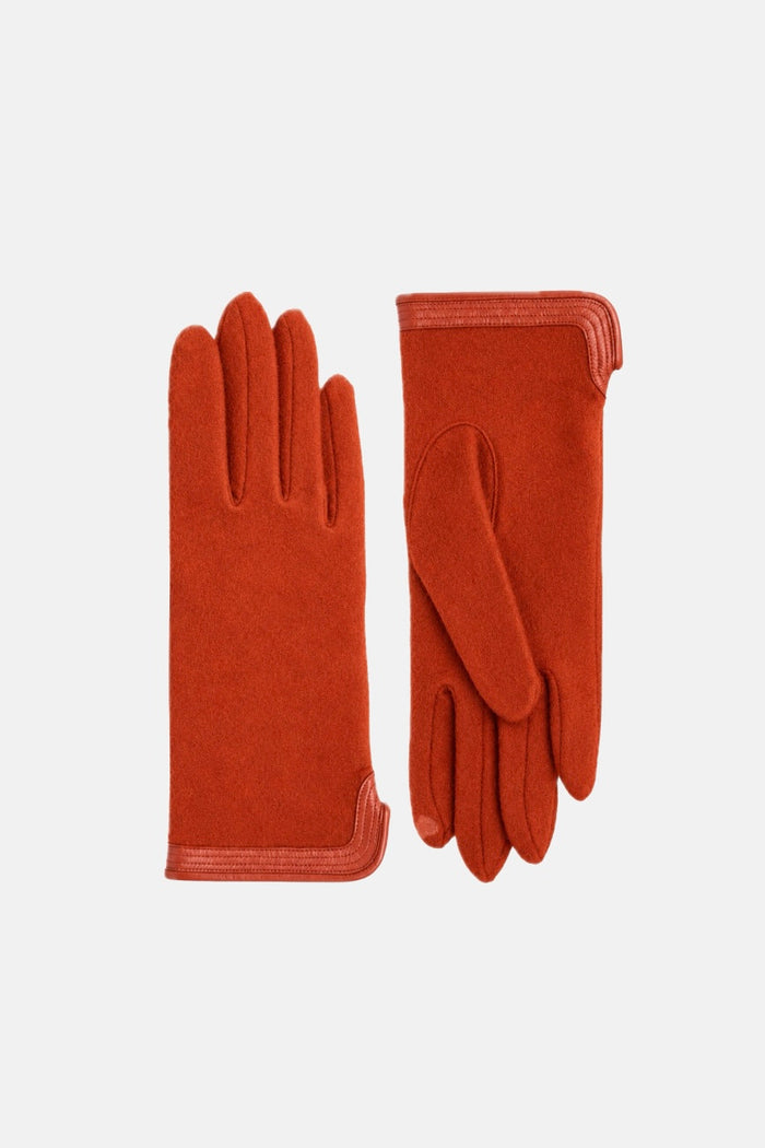 GLOVES MERINOWOOL LEATHER BORDER TOUCHSCREEN ORANGE