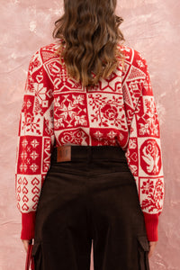 JACQUARD KNIT PULLOVER "KOUVERTA" RED/WHITE