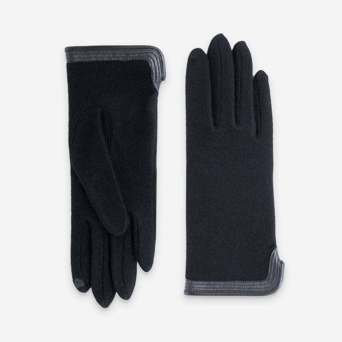 GLOVES MERINOWOOL LEATHER BORDER TOUCHSCREEN "BLACK"