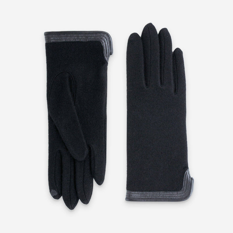 GLOVES MERINOWOOL LEATHER BORDER TOUCHSCREEN "BLACK"