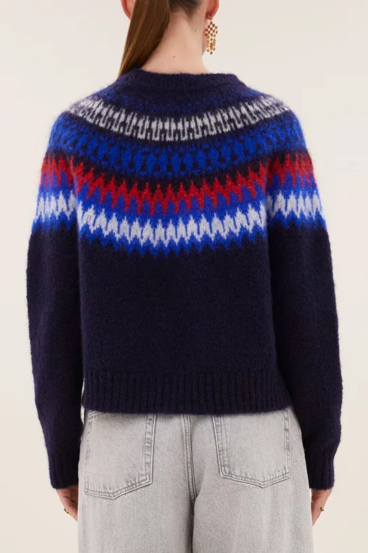 MOHAIR KNIT PULLOVER NAVY/RED/WHITE