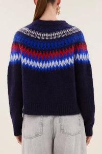 MOHAIR KNIT PULLOVER NAVY/RED/WHITE