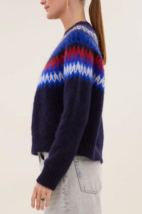 MOHAIR KNIT PULLOVER NAVY/RED/WHITE