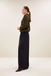 OVERSIZED V-NECK PULLOVER "LUNE" OLIVE BROWN