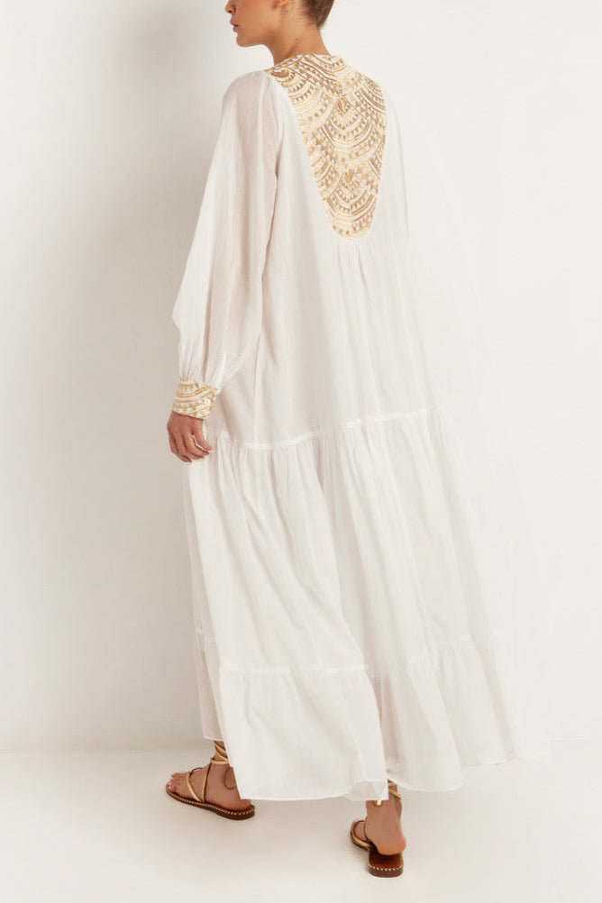 LONG COTTON DRESS "TRIANGLE" WHITE/GOLD