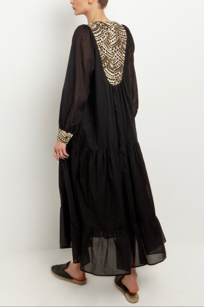 LONG COTTON DRESS "TRIANGLE" BLACK/GOLD