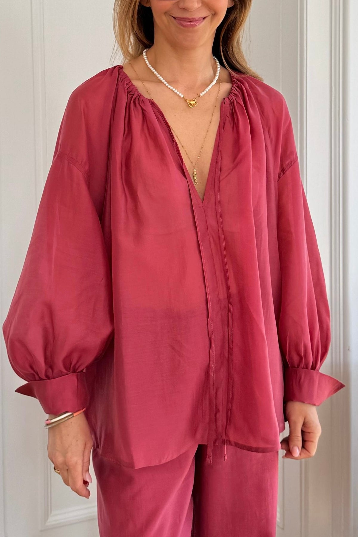 OVERSIZED TRANSPARENT BLOUSE "SILKSTONE" ROSEWINE