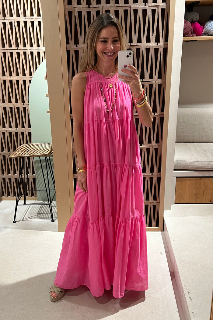 OVERSIZED LONG SLEEVELESS DRESS "VOILE" NEON PINK