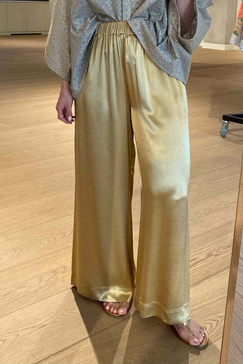 WIDE VISCOSE PALAZZO PANTS "SILKY" GOLD