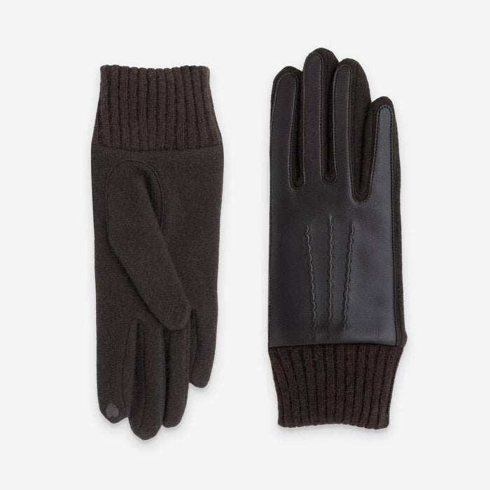 GLOVES MERINOWOOL TOUCHSCREEN WITH LEATHER "CHOCO"