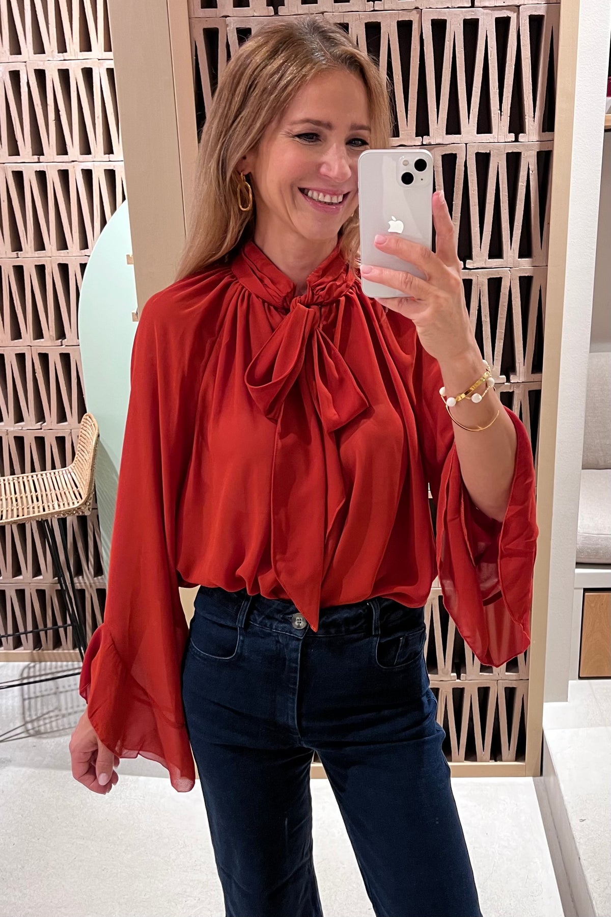 BOW TIE CHIFFON BLOUSE CHILI