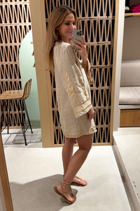 SHORT LINEN KAFTAN DRESS "IOS" BEIGE/GOLD